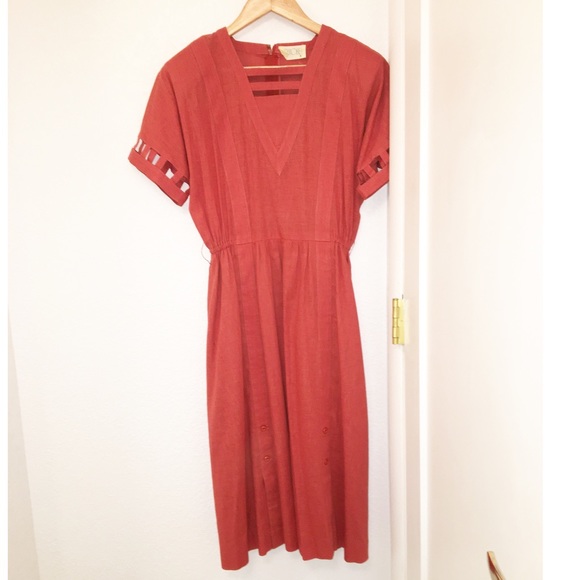 Vintage Dresses & Skirts - Vintage 1950s Cotton Dress Rust SZ: Small
